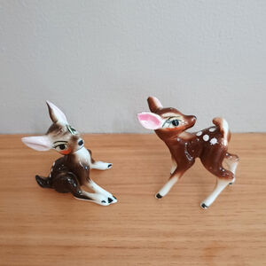 Vintage Set Of Porcelain Fawn Deer Figurines Bambi Long Lashes 2"